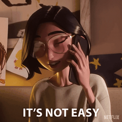 Cartoon Woman Talking On Cell Phone Saying It's Not Easy GIF