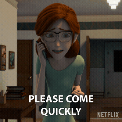 Cartoon Woman Talking On Cell Phone Saying Please Come Quickly GIF