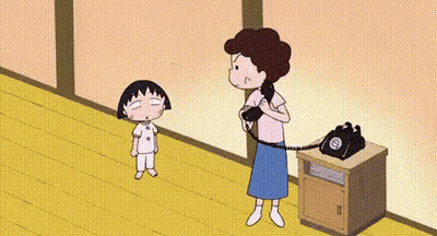 Cartoon Woman Talking On Phone Little Girl Watching GIF