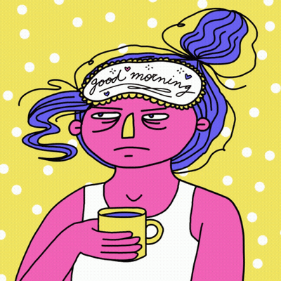 Cartoon Woman Wearing Good Morning Sleep Mask GIF
