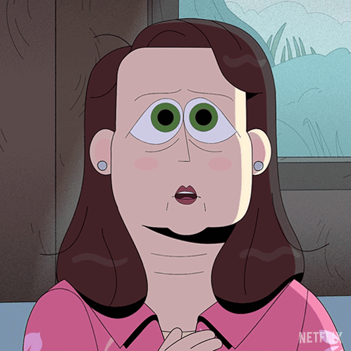 Cartoon Woman With Big Green Eyes And Netflix Logo GIF