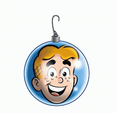 Cartoon Woman With Christmas Ornament Hanging From Head GIF