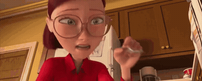 Cartoon Woman With Glasses Standing In Front Of Refrigerator GIF