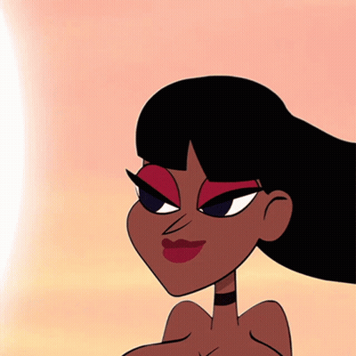 Cartoon Woman With Long Black Hair And Red Lipstick GIF