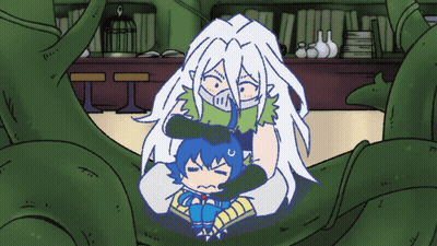 Cartoon Woman With Long White Hair Holding Child GIF
