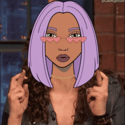Cartoon Woman With Purple Hair And Heart Eyes GIF