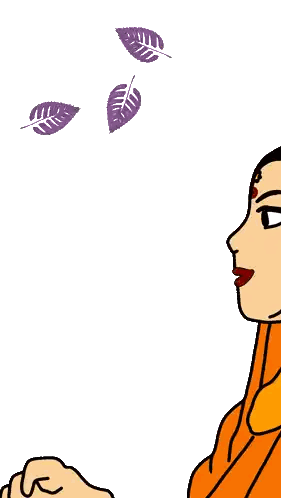 Cartoon Woman With Purple Leaves Sticker