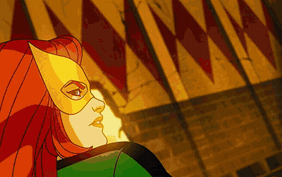 Cartoon Woman With Red Hair Wearing Mask GIF