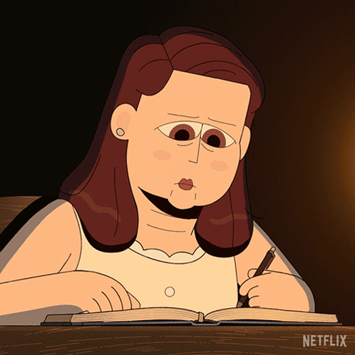 Cartoon Woman Writing In Notebook With Netflix GIF
