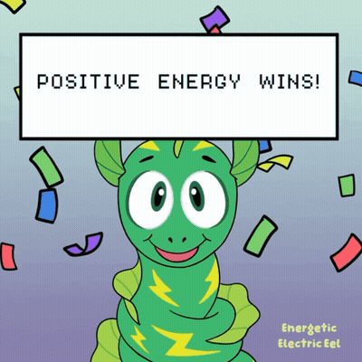Cartoon Worm Holding Sign Positive Energy Wins GIF