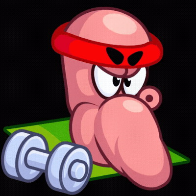 Cartoon Worm Lifting Dumbbell GIF