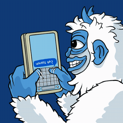 Cartoon Yeti Holding Cell Phone Saying Whats Up GIF
