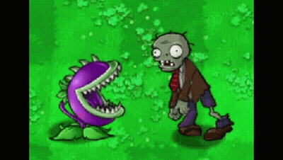 Cartoon Zombie Next To Carnivorous Plant GIF
