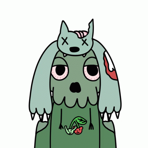 Cartoon Zombie With Dead Cat On Head GIF