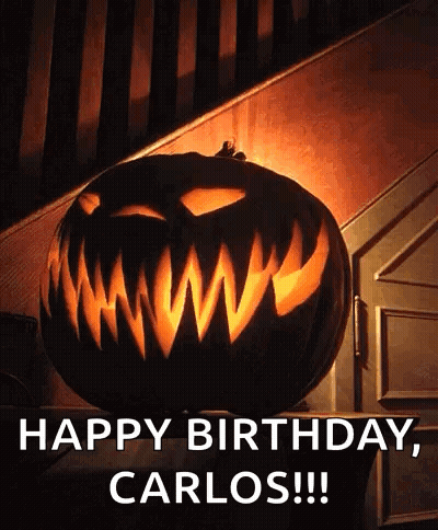 Carved Pumpkin Saying Happy Birthday Carlos GIF