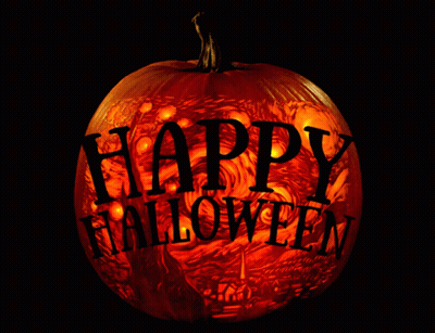 Carved Pumpkin Saying Happy Halloween GIF