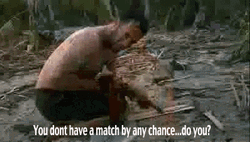 Cast Away Tom Hanks Rubbing Wood Together GIF