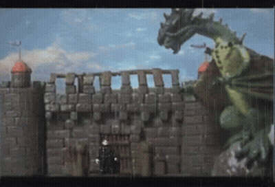 Castle With Dragon Standing In Front GIF