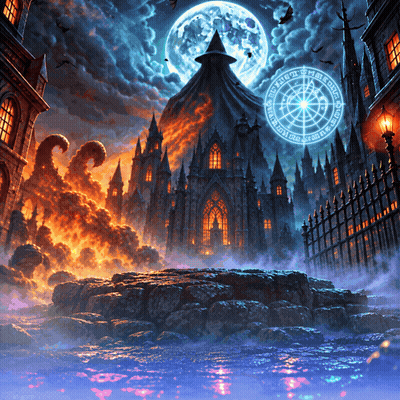 Castle With Full Moon And Circle Saying I GIF
