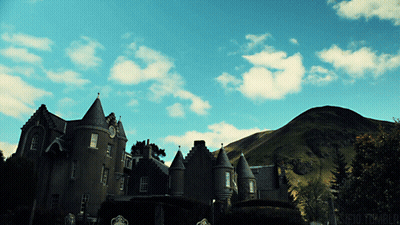 Castle With Mountain And Blue Sky GIF