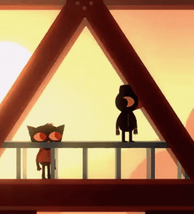 Cat And Bird Standing On Balcony Looking Out Window GIF