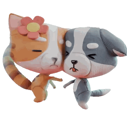 Cat And Dog With Flowers On Head Sticker