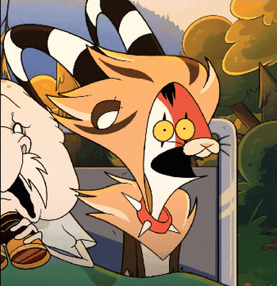 Cat and Fox Cartoon With Big Mouth