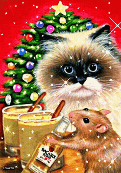 Cat And Mouse Drinking Bacardi GIF