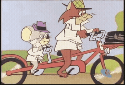 Cat And Mouse Riding Tandem Bike GIF