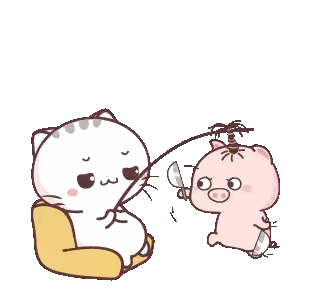 Cat And Pig Playing With Fishing Rod Sticker