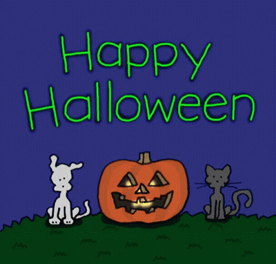 Cat And Pumpkin Saying Happy How Oween GIF
