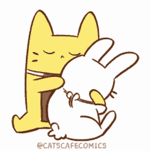 Cat And Rabbit Comfort Hug Animation GIF