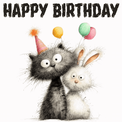 Cat And Rabbit Happy Birthday Card GIF
