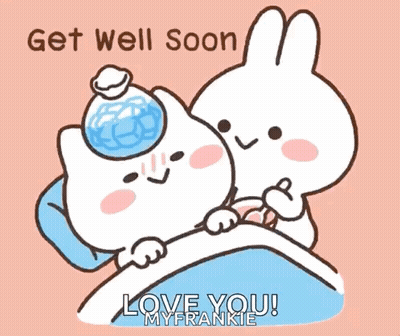 Cat And Rabbit Laying In Bed Get Well Soon Love You GIF