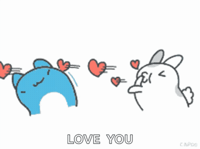 Cat And Rabbit With Hearts From Mouths GIF