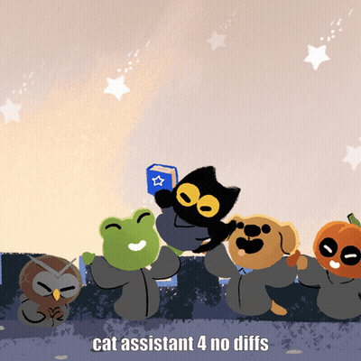 Cat Assistant 4 No Diffs Cartoon With Frog Owl Dog And Pumpkin GIF