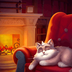 Cat Beside Fireplace GIF