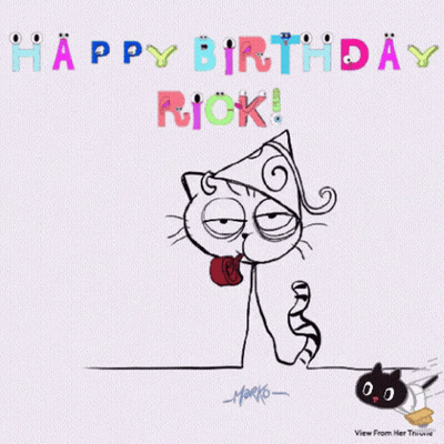 Cat Blowing Broom Happy Birthday Rick GIF