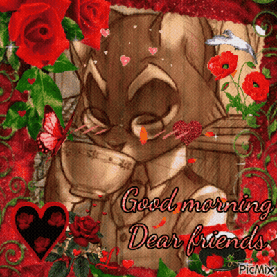 Cat Drinking From Cup Saying Good Morning Dear Friends GIF