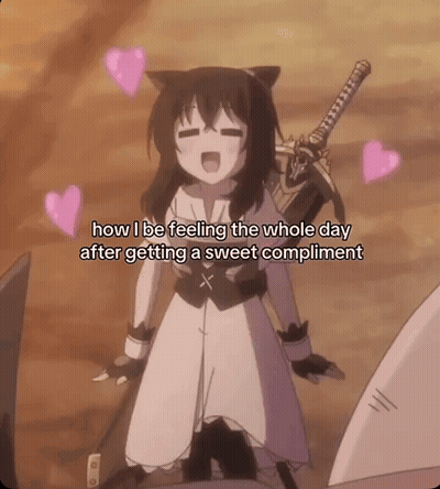 Cat Ear Girl Holding Sword With Flying Hearts GIF