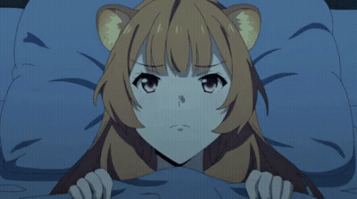 Cat Ear Girl Laying In Bed Hand On Forehead GIF