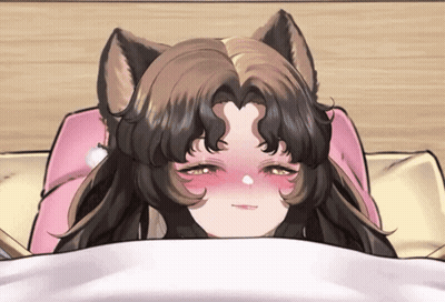 Cat Ear Girl Lying On Bed With Pink Pillow GIF