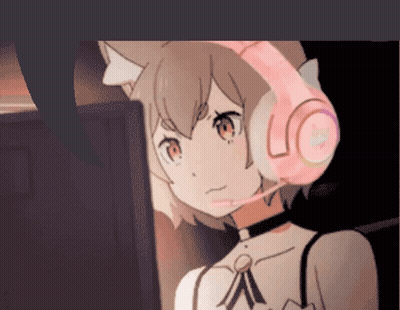 Cat-Eared Girl In Pink Headphones With Microphone GIF