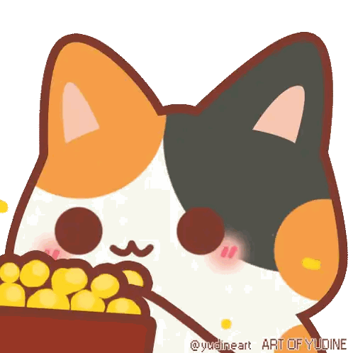 Cat Eating Corn Bowl Art Of Yudine Sticker