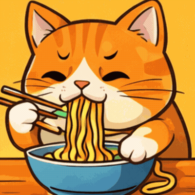 Cat Eating Noodles With Chopsticks From Blue Bowl GIF
