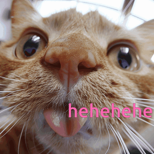 Cat Face With Hehehehe In Pink GIF