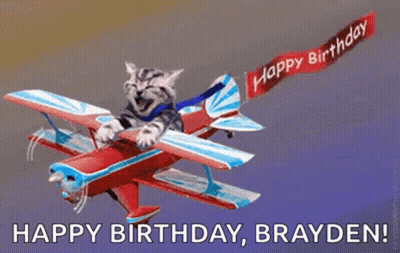 Cat Flying Plane With Happy Birthday Banner GIF