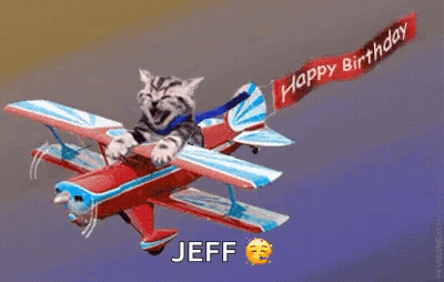 Cat Flying Plane With Happy Birthday Jeff Banner GIF
