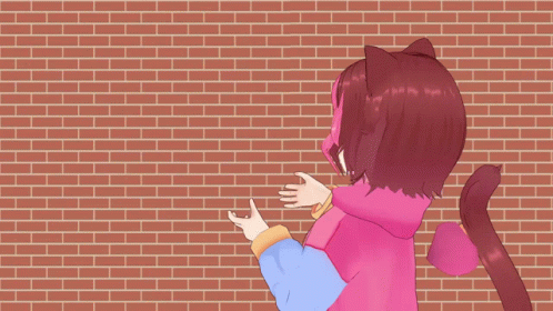 Cat Girl Hands Outstretched Brick Wall GIF