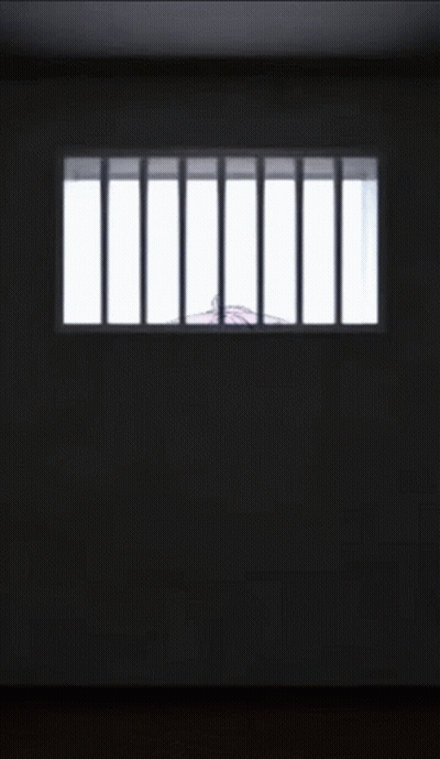 Cat Girl Peeking Out Window Behind Bars GIF